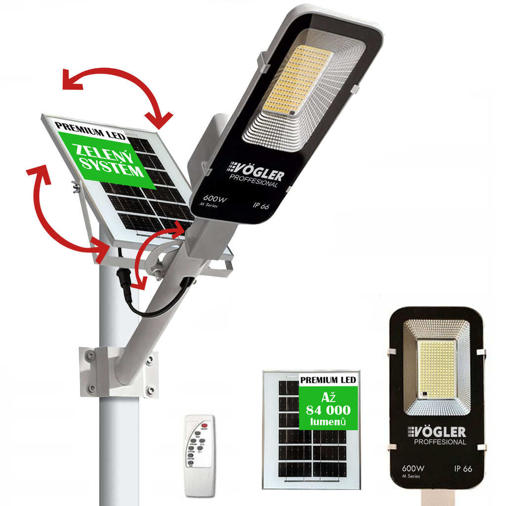 Výkonná solární lampa, soumrakový senzor, dálkové ovládání, Vögler Professional 600W