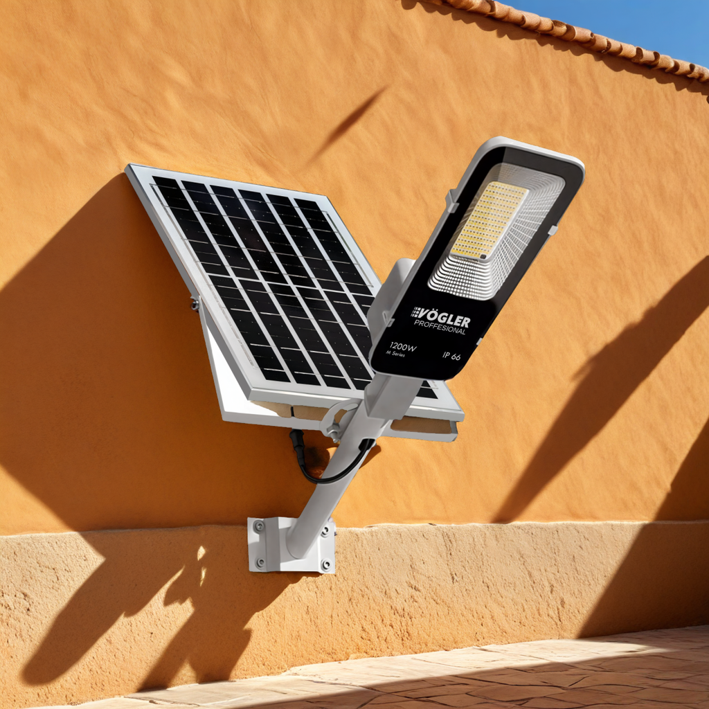 Výkonná solární lampa, soumrakový senzor, dálkové ovládání, Vögler Professional 1200W