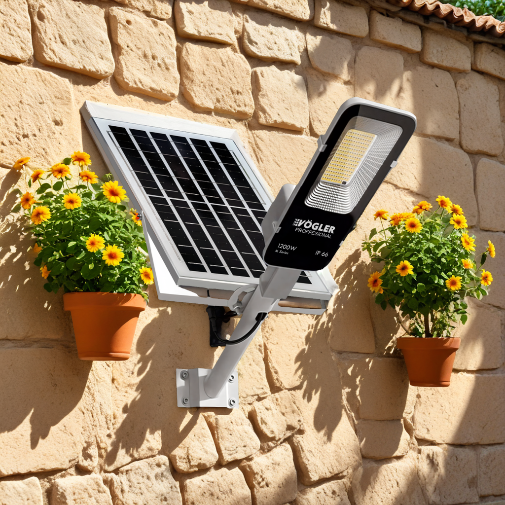 Výkonná solární lampa, soumrakový senzor, dálkové ovládání, Vögler Professional 1200W