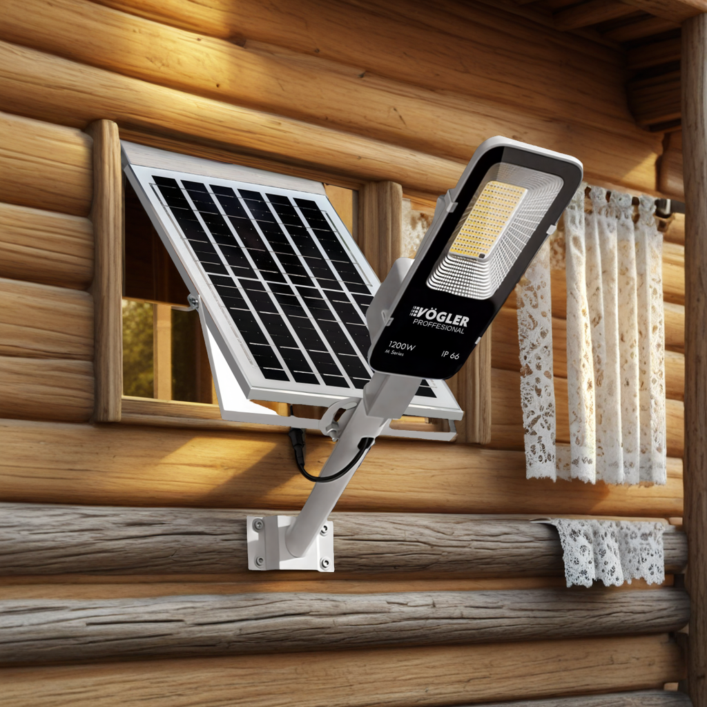 Výkonná solární lampa, soumrakový senzor, dálkové ovládání, Vögler Professional 1200W