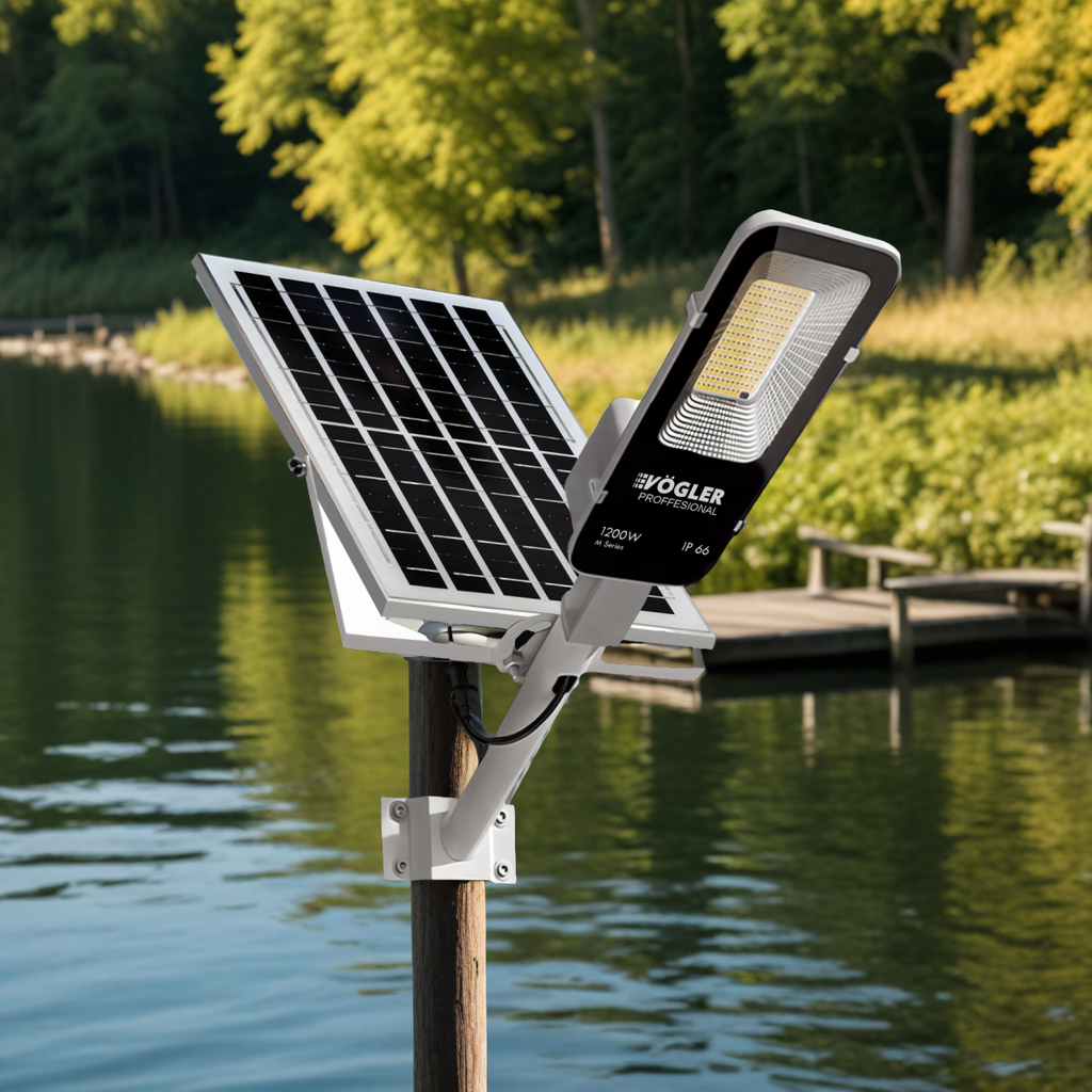 Výkonná solární lampa, soumrakový senzor, dálkové ovládání, Vögler Professional 1200W