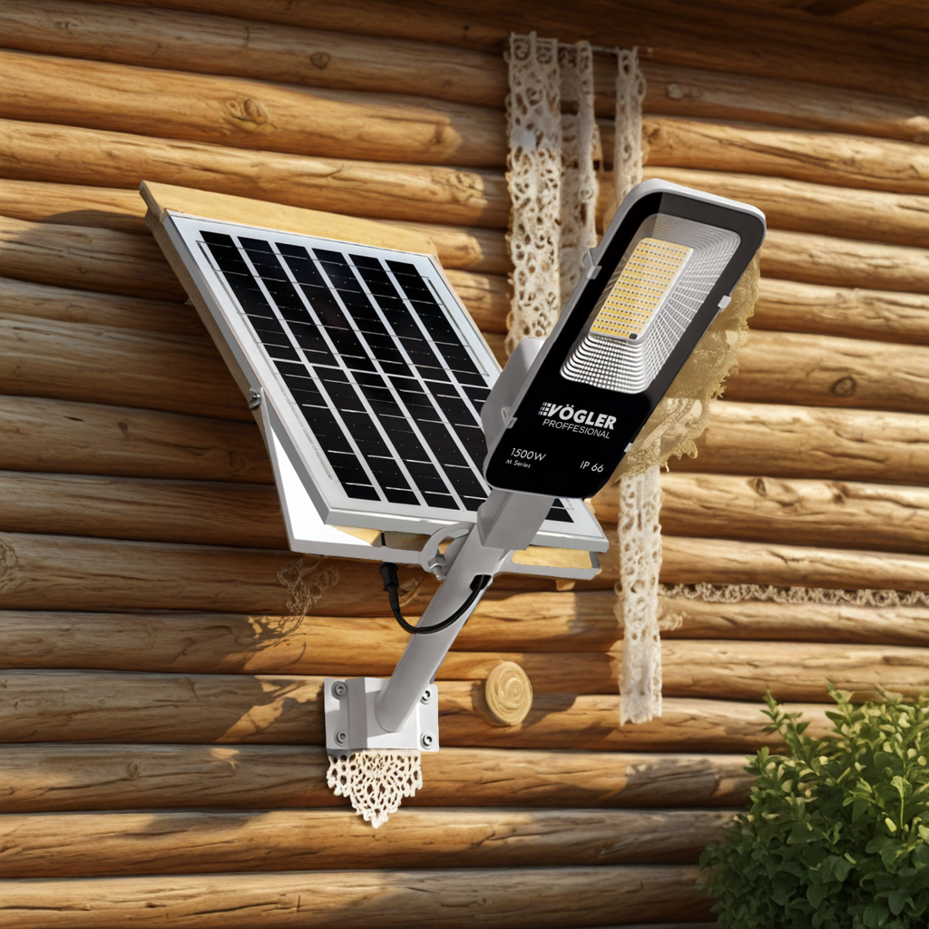 Výkonná solární lampa, soumrakový senzor, dálkové ovládání, Vögler Professional 1500W
