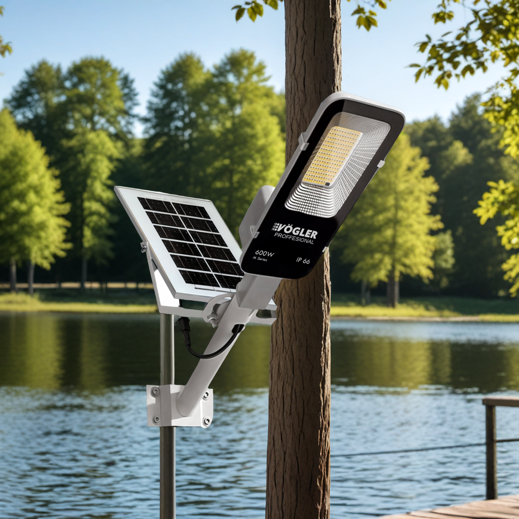 Výkonná solární lampa, soumrakový senzor, dálkové ovládání, Vögler Professional 600W