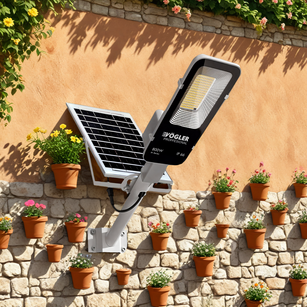 Výkonná solární lampa, soumrakový senzor, dálkové ovládání, Vögler Professional 800W