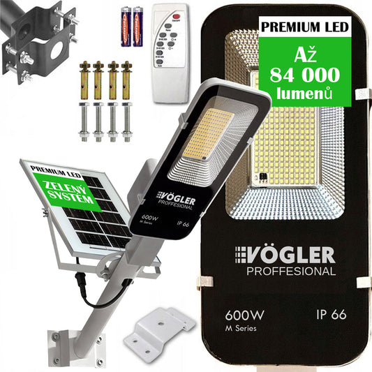 Výkonná solární lampa, soumrakový senzor, dálkové ovládání, Vögler Professional 600W