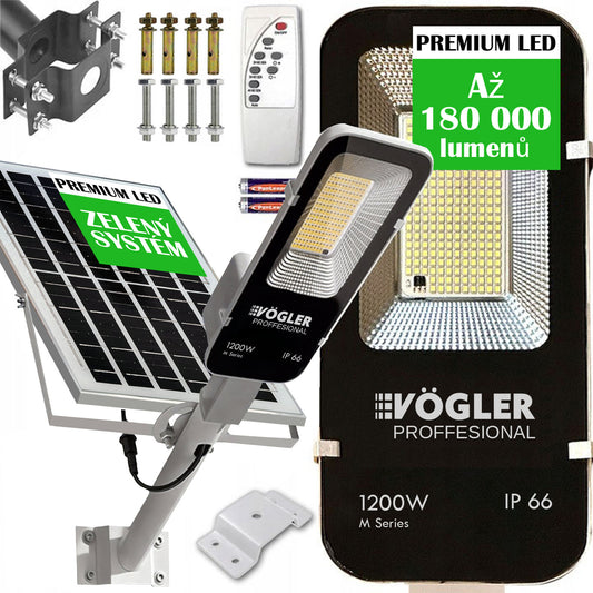 Výkonná solární lampa, soumrakový senzor, dálkové ovládání, Vögler Professional 1200W